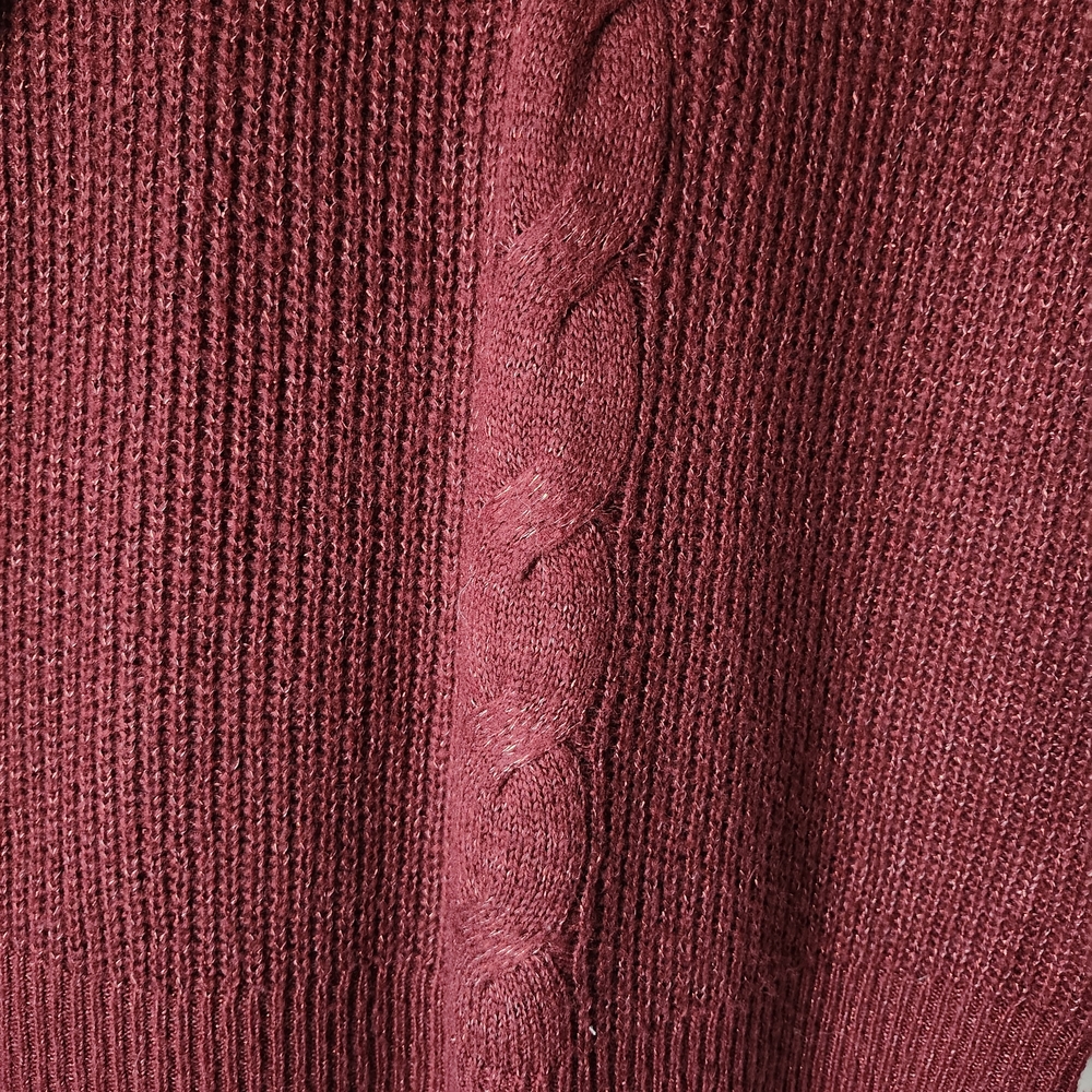 Women's Cable Knit Burgundy Sweater - Picture 5 of 6